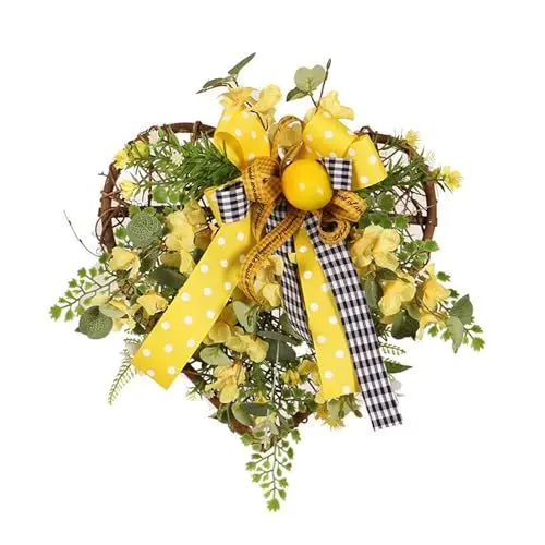 Produktbild: Yitekrg 11,8 Zoll Künstlicher Zitronenkranz, Zitronen-Eukalyptus-Kranz in Herzform, Frühlings-Sommer-Gelb-Zitronen-Kranz mit Grünen Blättern für die Haustür, für Hochzeit, Zuhause, Wanddekoration