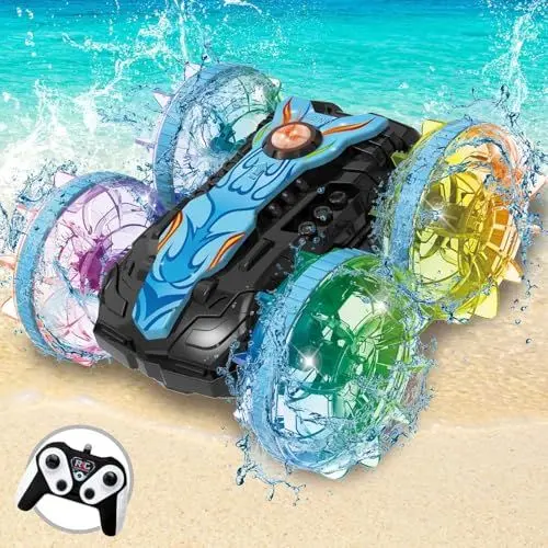 Produktbild: Yitical Ferngesteuertes Auto Amphibienfahrzeug, RC Auto Spielzeug ab 3 4 5 6 7 8 9 Jahre Kinder, Wasserdicht Ferngesteuert Auto, Geschenk für Junge, Spiele LED Blinken 2.4Ghz 360° Rollen RC Car