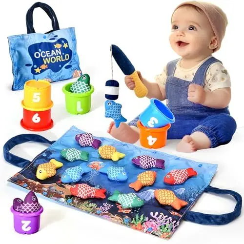 Produktbild: Yitical Montessori Spielzeug ab 1 2 Jahr, Angelspiel kinderspielzeug, Baby Spielzeug für 6 12 18 Monate, Motorikspielzeug Fische Angeln Spiel Lernspielzeug, Geschenk Junge Mädchen