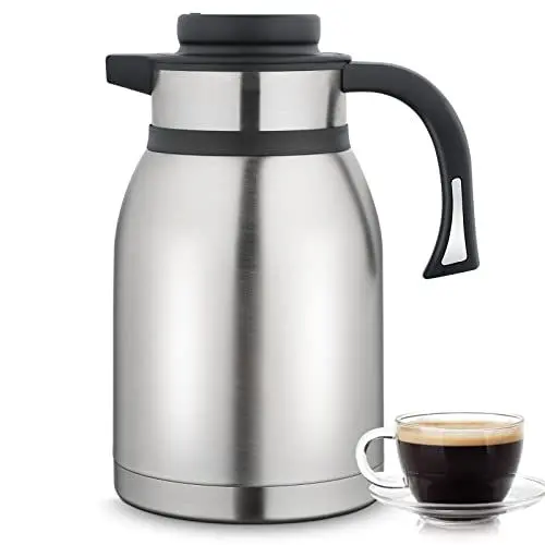 Produktbild: Yitriden 2L Thermoskanne Edelstahl, Doppelwandige Vakuumisolierung kaffeekanne, Hochwertige Isolierkanne Teekanne Thermo für Kaffee, Milch, Tee, Getränke