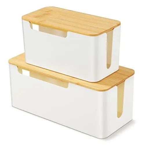 Produktbild: Yitriden 2 Stück Kabelbox, ABS-Kunststoff Kabel Organizer Box, Kabelmanagement Box Für Kabelführung Steckdosenleiste, Kabel Aufbewahrungsbox zum Verstecken von Kabel, Klein, Weiß