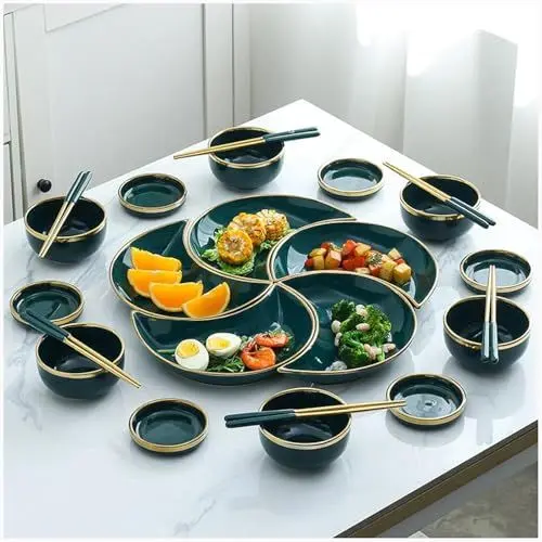 Produktbild: Yiustldd 23-teilige Wedgwood-Sets Luxus Keramik Haushalt Abendessen Teller Mond Platte, Teller und Schüsseln Gerichte Stäbchen Für 5 Personen Porzellan Kombination Geschirr Set