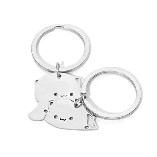 Produktbild: YIUWOD 2er-Pack Couple Keychain - Katzen SchlüSselanhäNger - Katzen AnhäNger - Geeignet Als Freundschaftsgeschenk,Liebesgeschenk FüR Paare,Accessoires FüR Katzenliebhaber usw