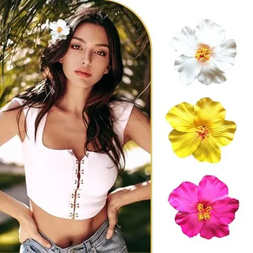 Produktbild: YIUWOD 3blumen Haarspangen - Blumenklammern Haare - Blumen Haarklammern - Geeignet FüR Partys, Reisen, Strandurlaub, Dates und Kleidungsdekorationen，Kleine Accessoires (Weiß und Gelbrosa)