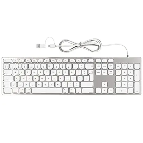 Produktbild: Yivandi, kabelgebundene Tastatur für Apple Mac OS Computer/Laptop, schlankes All-Aluminiumgehäuse, Plug-and-Play, Kabelverbindung, UK-Querty-Layout-USB-Tastatur mit Ziffernblock…