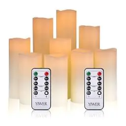 Produktbild: YIWER LED Kerzen Set von 9 Flammenlose Kerzen Batteriebetriebene Kerzen D5.5cmxH 14/15/16/17.5/20/22cm Echtwachssäule Kerzen Flackern mit Fernbedienung und Timer-Steuerung(Elfenbein,9x1）