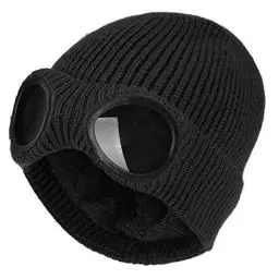 Produktbild: Yixda Unisex Goggle Beanie Mützen Warme Feinstrick Chunky Ski Wintermütze (Schwarz)