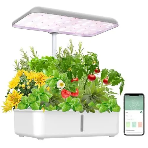 Produktbild: YIYEGO Hydroponisches Anzuchtsystem WiFi, 14Pods Smart Garden mit Led Pflanzenlampe, Manuell/APP Gesteuert, Automatisch Timer Indoor Kräutergarten Kit, Höhenverstellbar, Grau, 42cm