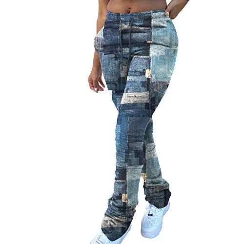 Produktbild: YIzdegg Damen Weiße Hose Weit lässige Fashion-Jeans-Taschen mit Druckhose (Blue, S)