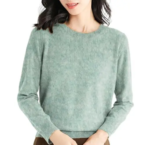 Produktbild: YIzdegg Pullover für Damen Damenpullover Rundhalsausschnitt Langarm Weicher Pullover Pullover Elegant Damen (Mint Green, S)