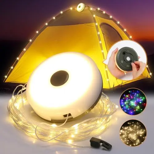 Produktbild: Yizhet 10m Camping Lichterkette, Aufrollbar und Wasserdicht, USB Aufladung, Langlebige LED für Camping, Wandern und Hofdeko