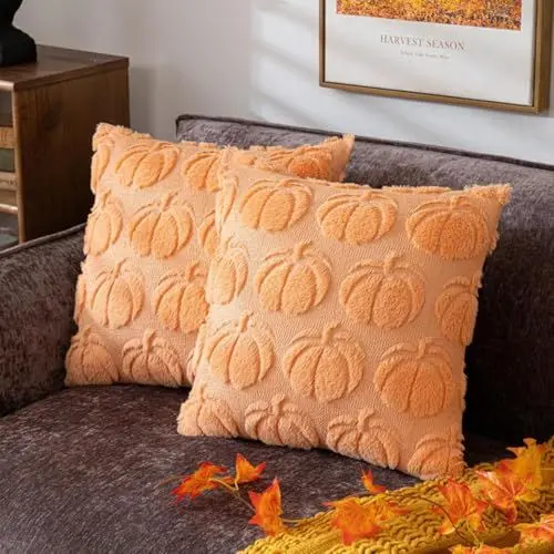 Produktbild: YJWZ Kissenbezug Kürbis Herbstmotiv 45x45 cm,2PC Herbst Kissenbezüge Kissenhülle Herbstliche,Modern Herbstdeko Innen Aesthetic Zimmer Deko,Herbstdeko Pumpkin Kissen,Herbstkissen für Halloween