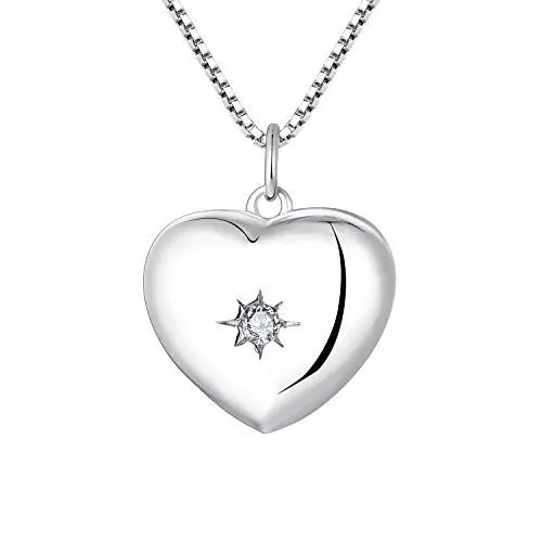 Produktbild: YL Sterling Silber Herz Medaillon Anhänger Halskette für Frauen Mädchen mit Silberkette 45CM + 3CM Geschenkbox