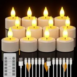 Produktbild: Yme LED Teelichter Wiederaufladbar mit Timer, 12er Elektrische Teelichter LED Kerzen Aufladbar Flackernd mit Fernbedienung Timerfunktion für Zimmer Wohnzimmer Halloween Kürbis Weihnachten Party Deko