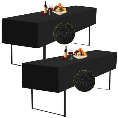 Produktbild: YMHPRIDE 2Pack Wasserdicht Biertischhussen, Schwarz, Polyester, 220 x 70 x 35 cm, für 70 cm Tischbreite, Bierzeltgarnitur, Biertischdecke, Biertischhussen