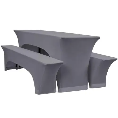 Produktbild: YMHPRIDE 3er-Set Elastische Biertischhussen, Hellgrau Bierbankhusse und Tischdecken, 70 cm Tischbreite, Bierzeltgarnituren 220 x 70 x 70 cm für Gartenbankett-Gartenmöbel.（3 Packungen）