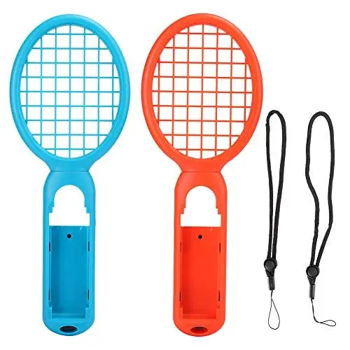 Produktbild: Ymiko Tennisschläger für Nintendo Switch, Tennisschlägergriff Motion Sensing Controller für Nintendo Switch Spielekonsole Zubehör 1 Paar(rot blau)