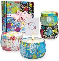 Produktbild: YMing Duftkerzen Geschenkset für Frauen, 4 * 5.65Oz SojaWachs Aromatherapie Kerze,Lavendel-,Gardenie-,Jasmin-,Vanilleduft,für Muttertag,Geburtstag,Weihnachten,Valentinstag,Bad,Yoga,Spa,Entspannung