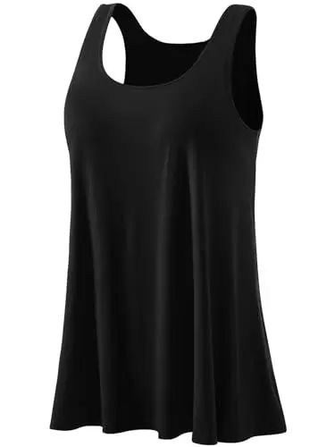 Produktbild: Ymmchy Damen Tank Top mit Integriertem BH Unterhemden Stretch Loose Fit Ärmellose Tops Black L