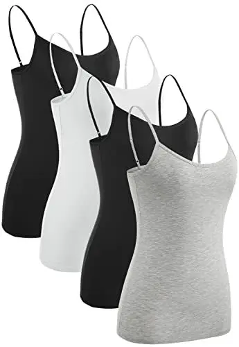 Produktbild: Ymmchy Damen Unterhemden Leibchen Tank Tops Spaghettiträger Verstellbare 4-Pack Black/White/Black/Gray M