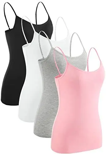 Produktbild: Ymmchy Damen Unterhemden Leibchen Tank Tops Spaghettiträger Verstellbare 4-Pack Black/White/Gray/Pink M