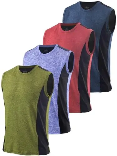 Produktbild: Ymmchy Herren Gym Tank Top Ärmelloses Muskelshirt Fitness Tanktop Quick Dry Achselshirt Bodybuilding Unterhemd 4er Pack Dunkelblau/Rot/Blau/Armeegrün XXL