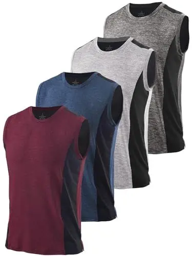 Produktbild: Ymmchy Herren Gym Tank Top Ärmelloses Muskelshirt Fitness Tanktop Quick Dry Achselshirt Bodybuilding Unterhemd 4er Pack Dunkelgrau/Hellgrau/Dunkelblau/Weinrot L