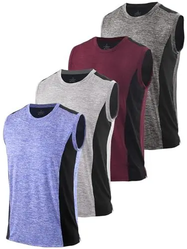 Produktbild: Ymmchy Herren Gym Tank Top Ärmelloses Muskelshirt Fitness Tanktop Quick Dry Achselshirt Bodybuilding Unterhemd 4er Pack Dunkelgrau/Weinrot/Hellgrau/Blau XL