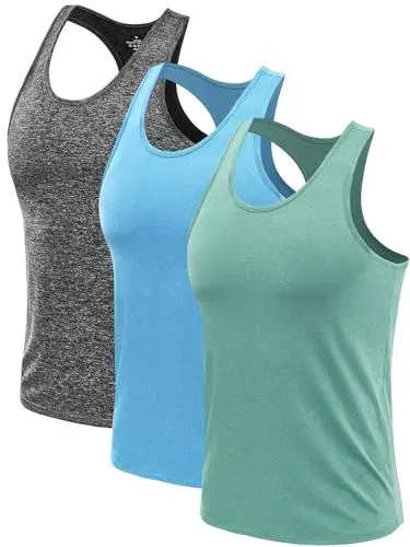 Produktbild: Ymmchy Herren Sport Tank Top Ärmelloser Muskelshirt Gym Tanktop Fitness Quick Dry Achselshirt Training Unterhemd 3er Pack Grau/Hellblau/Armeegrün XL
