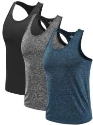 Produktbild: Ymmchy Herren Sport Tank Top Ärmelloser Muskelshirt Gym Tanktop Fitness Quick Dry Achselshirt Training Unterhemd 3er Pack Schwarz/Grau/Dunkelblau L