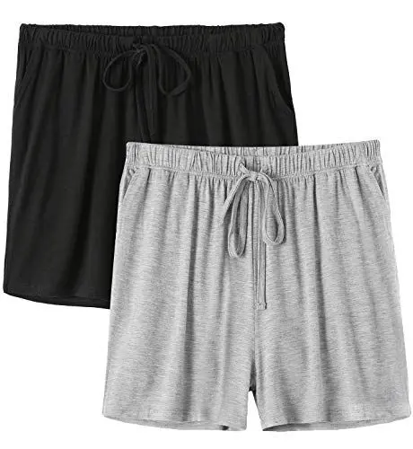 Produktbild: Ymmchy Nachtwäsche Kurze Hose für Damen Weiche Pyjama Shorts Unterteile mit Taschen und Kordelzug 2-Pack Black/Gray XL