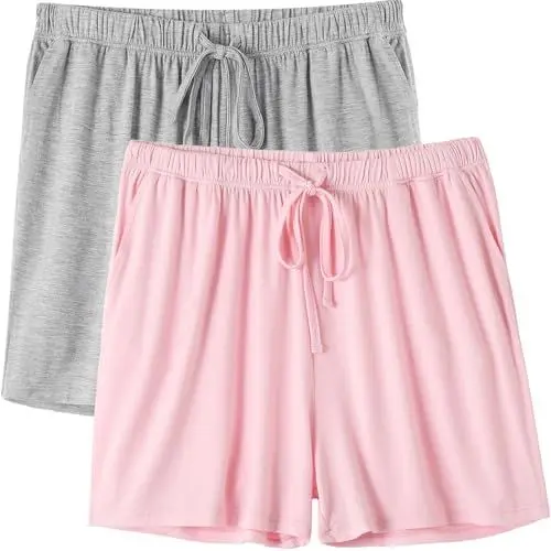 Produktbild: Ymmchy Nachtwäsche Kurze Hose für Damen Weiche Pyjama Shorts Unterteile mit Taschen und Kordelzug 2-Pack Gray/Pink XL