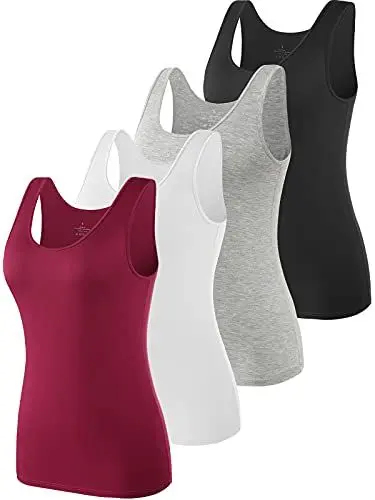 Produktbild: Ymmchy Tank Tops für Damen Unterhemd Stretch Workout Tops 4-er Pack Black/Gray/White/Wine Red XXL