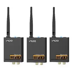 Produktbild: YMOO 2,4GHz Audio funkübertragung Sender Empfänger Kit, Cinch 3.5mm Klinke Audio Adapter, 20ms niedrige Latenz, 192kHz/24Bit HiFi Stereo für TV/PC zu Subwoofer/Lautsprecher/CD Player/Amp,320 Fuß