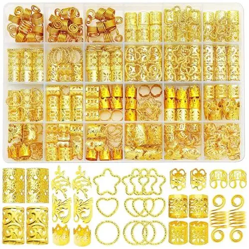 Produktbild: YMTWSRY 260 Stück Dreadlocks Schmuck, Haarschmuck Gold Braids Schmuck Hair Accessories Haarperlen zum Klipsen Haarringe Haarspiralen Haarclips für Mädchen Damen Männer Zöpfe Dekoration