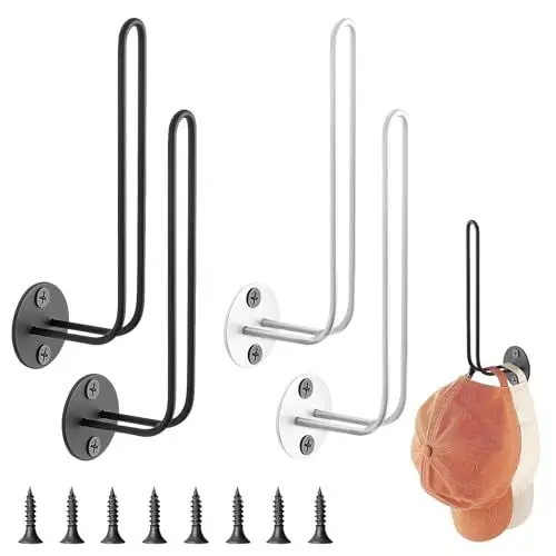 Produktbild: YMTWSRY 4 Stück Cap Halterung Wand, Hutständer Metall Kappenhalter Cap Halter Hutablage Garderobe mit Schrauben Basecap Aufbewahrung Mützenhalter für Schals Handtaschen Kleidung Handtücher