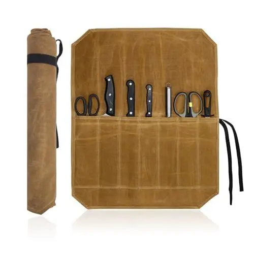 Produktbild: YMTWSRY Messertasche Kochmesser, Messerrolle mit 7 Fächern Werkzeug Rolltasche Multifunktionale Aufbewahrung Tasche Tragbare Messeraufbewahrung für Messer Löffel Küchenmesser