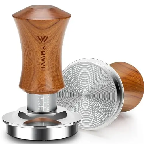 Produktbild: YMWVH Premium Espresso Tamper mit Base Ripple 51mm - Kaffeestampfer aus Edelstahl mit formschönem Walnuss-Griff - Espresso-Stampfer für vollmundigen Genuss