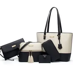 Produktbild: YNIQUE Handtasche Damen Shopper Schultertasche Umhängetasche Geldbörse Tragetasche Groß Tasche Tote für Büro Schule Einkauf Reise Leder 5-teiliges Set