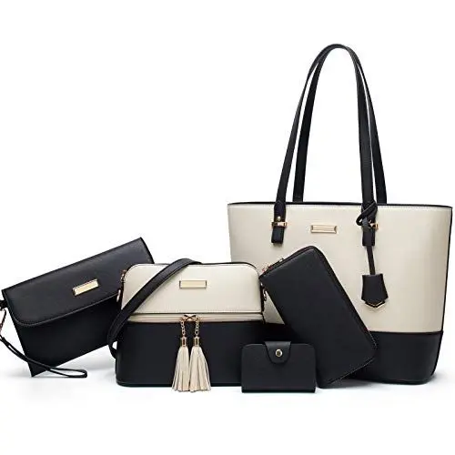 Produktbild: YNIQUE Handtasche Damen Shopper Schultertasche Umhängetasche Geldbörse Tragetasche Groß Tasche Tote für Büro Schule Einkauf Reise Leder 5-teiliges Set