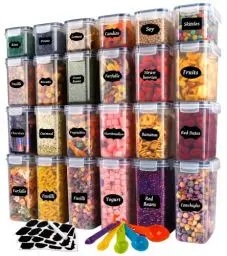 Produktbild: YOCOLE 24er Vorratsdosen mit Deckel, Aufbewahrungsbox Küche Luftdicht aus Plastik, Müsli Schüttdose Vorratsbehälter Set Organizer für Mehl Cornflakes (2L 1.4L 0.8L)