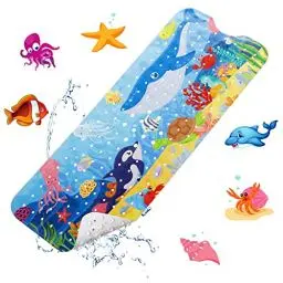 Produktbild: YOCOLE Badewannenmatte Kinder, 100x40cm Duschmatte Badematte Rutschfest, Antirutschmatte Badewanne Dusche Badewanneneinlage, BPA-frei PVC Bath Mat mit Saugnäpfen, Schimmelresistent & Maschinenwaschbar