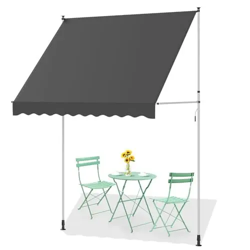 Produktbild: YODOLLA Manuelle einziehbare Markise, schraubenfreie Terrassenmarkise, verstellbare Pergola-Sonnenschutzabdeckung mit UV-Schutz, ideales Outdoor-Vordach für Fenster oder Tür (Grau, 200x180cm)