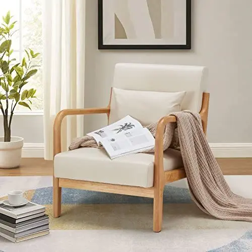 Produktbild: YODOLLA Sessel Akzentstühle Cocktailsessel für Wohnzimmer, Moderner loungesessel Lesesessel mit Holzarmlehne Armchair Accent Chairs Beige, 65x75x70cm