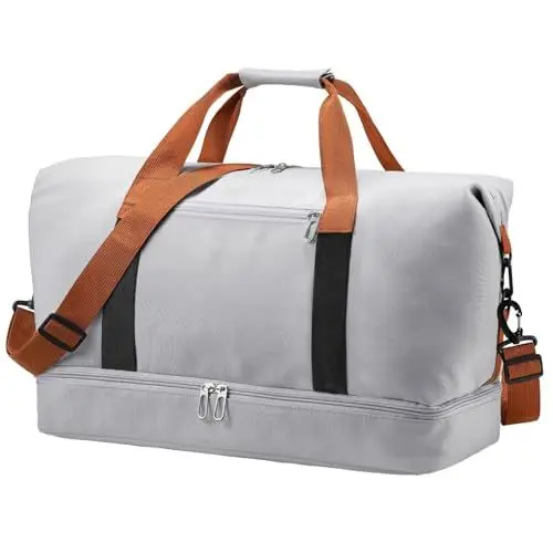 Produktbild: YOETEY Reisetasche Weekender Bag, Handgepäck Tasche 33L Sporttasche Kliniktasche Geburt, Wasserdicht Travel Duffle Bag mit Schuhfach für Reisen,Koffertasche(46×27×24cm Grau)