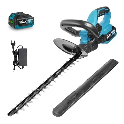 Produktbild: Yofidra Akku Heckenschere, Kabellose Elektro-Heckenschere mit 1 Akku, 41cm Schnittlänge, 18mm Zahnabstand, 1300 U/min, Doppelgriff, mit Strauch- und Grasscherenmesser für Rasen Hinterhof Garten