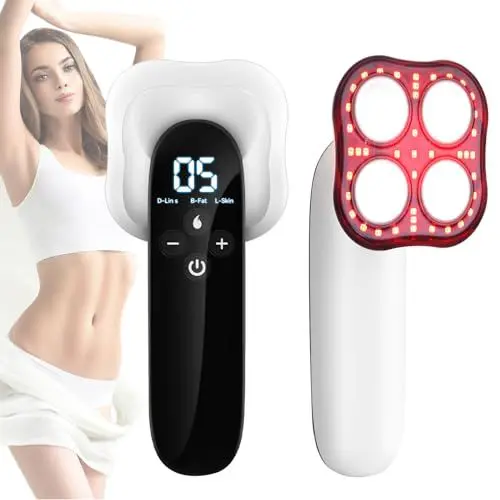 Produktbild: Yofuly 3 in 1 Radiofrequenz Cellulite-Entferner Massagegerät, Ultraschall Körper Massage, Handgerät EMS Massager mit Rote LED, RF Massage für Arm, Taille, Bein, Hüfte und Bauch