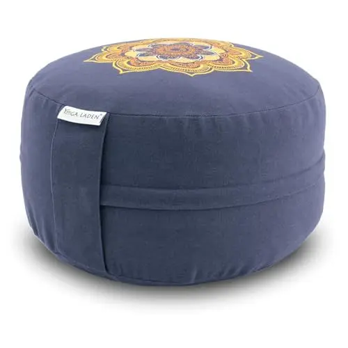 Produktbild: Yoga Laden Meditationskissen Yogakissen Mandala 15cm – Yoga Kissen Bodenkissen Bestickt & waschbar – Yoga Sitzkissen mit Bio Buchweizenschalen Füllung