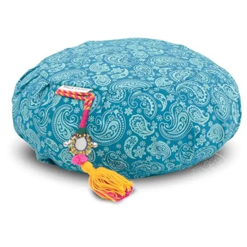Produktbild: Yoga Laden Meditationskissen Yogakissen Paisley Zafu 15cm – Yoga Kissen Bodenkissen Bezug waschbar – Yoga Sitzkissen mit Bio Buchweizenschalen Füllung