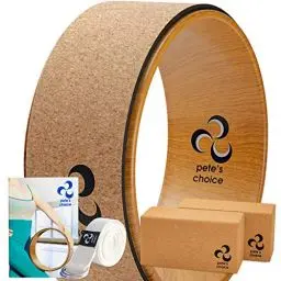 Produktbild: Yoga Rad Holz und Blocks aus Kork - mit Zusätzlichem eBook und Gurt. Extra Feste, Massive Blöcke, Bessere Unterstützung, Natürliches und Umweltfreundliches Fitness Zubehör